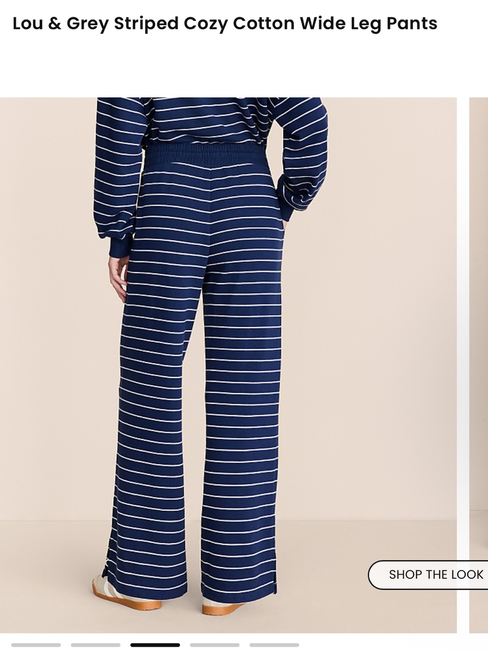 Lou & Grey cozy cotton knit Navy & White Striped Wide Leg Pants Sz M - Picture 3 of 10